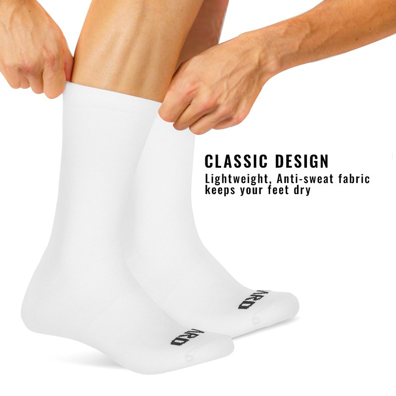 IZOARD Performance Cycling Socks – Compression, Moisture-Wicking Crew Bike Socks (US, Alpha, Large, X-Large, Regular, Regular, 1, White)