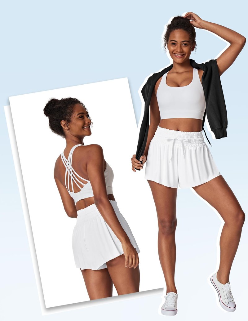 IUGA Athletic Shorts for Women High Waisted Butterfly Shorts Flowy Running Workout Tennis Skorts with Pockets Preppy Clothes White