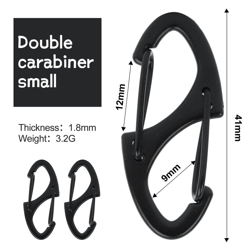 40 Pieces of S Shaped Double Carabiner Keychain – (1.6 Inch) Dual Gate S Binder Carabiner – Ideal for Camping Traveling Fishing (Black)