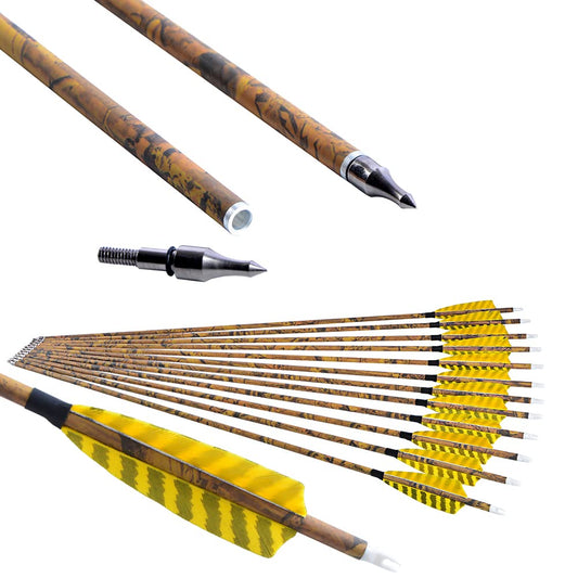 ZSHJGJR 30” Archery Carbon Arrows Hunting Arrows with 4” Turkey Feather Removable Tips Targeting Practice Arrows 500 Spine for Compound & Recurve & Traditional Bow 6/12pcs (6)