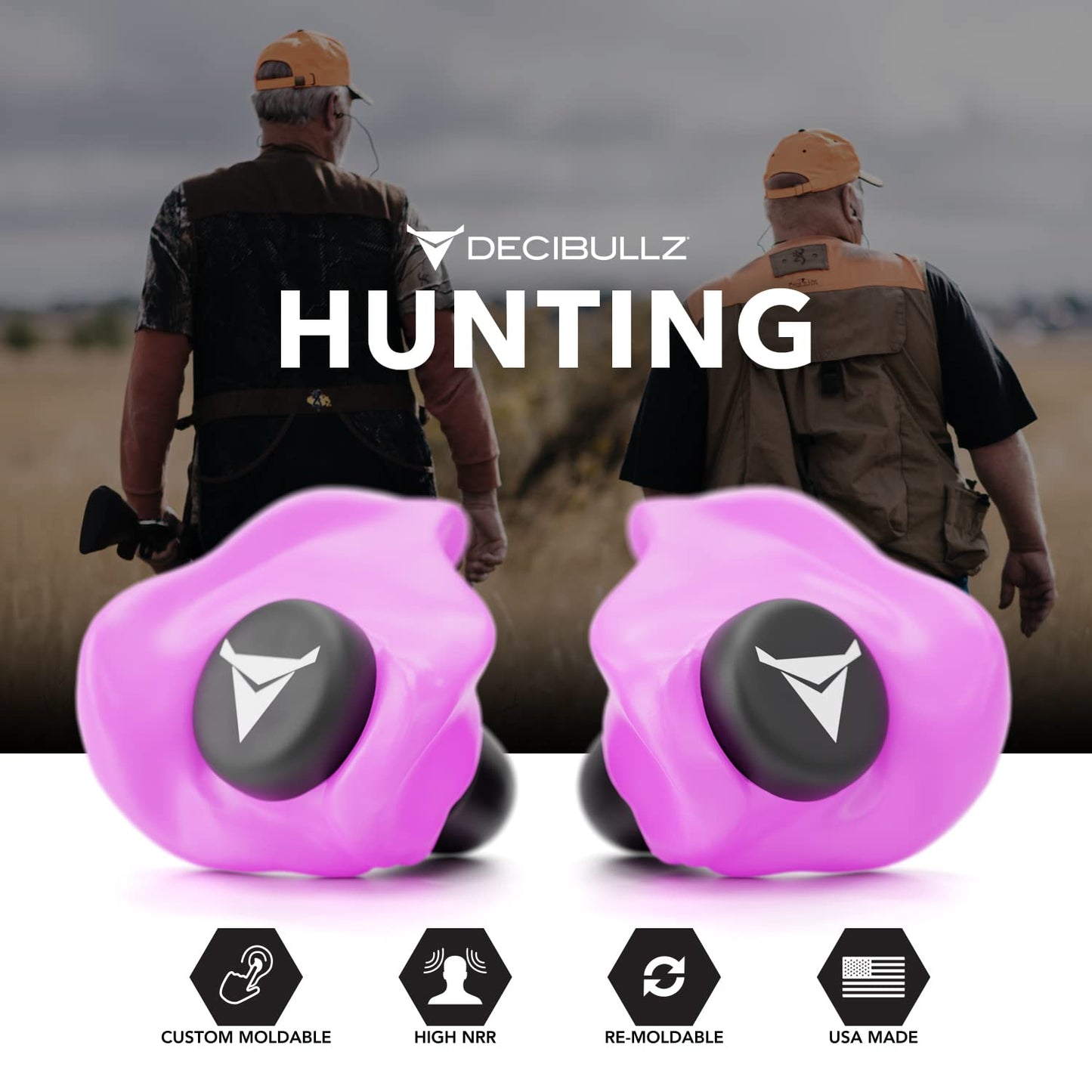Decibullz - Custom Molded Earplugs, 31dB Highest NRR, Comfortable Hearing Protection for Shooting, Travel, Swimming, Work and Concerts (2 Pack)