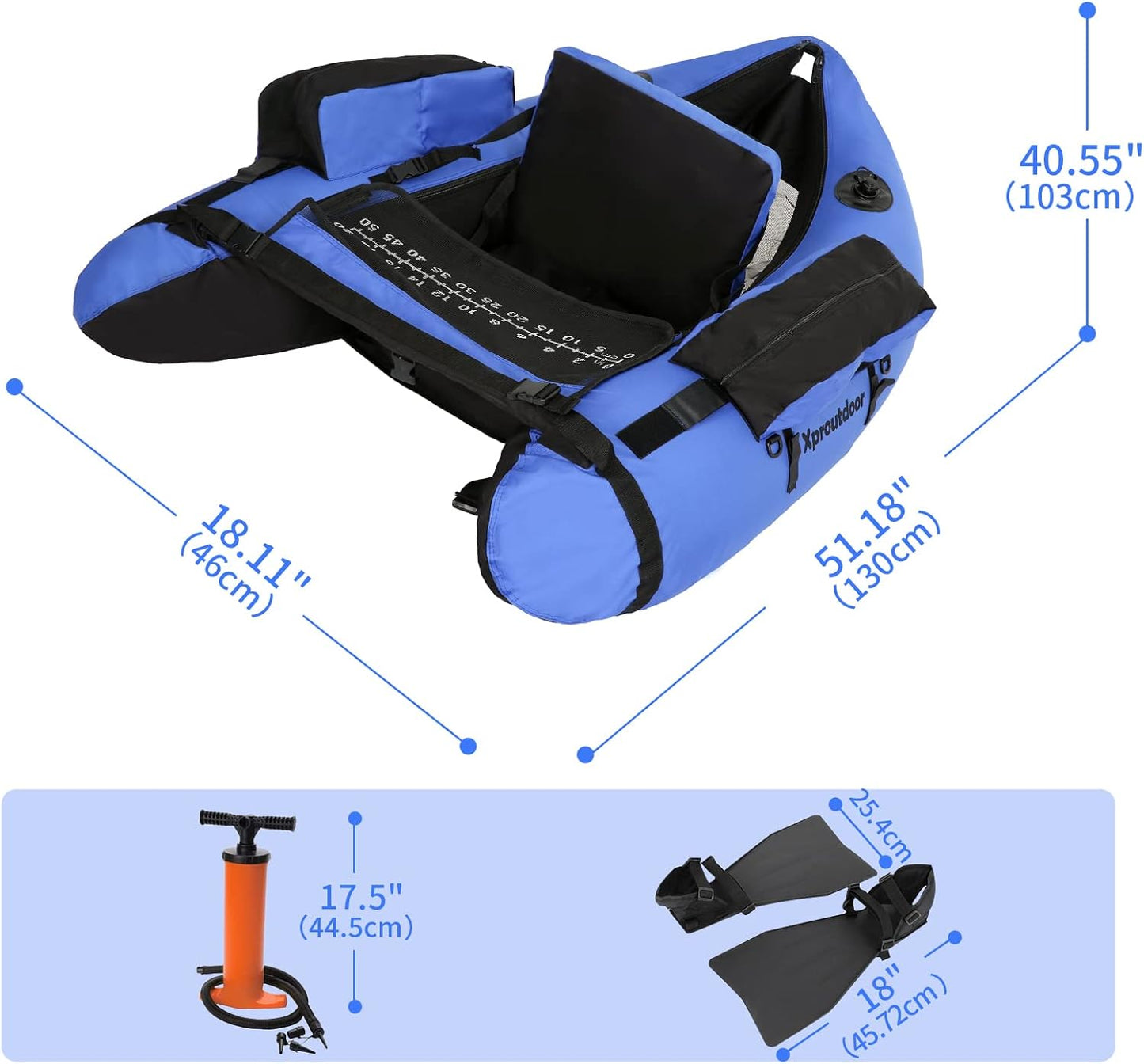 Fishing Float Tube - Adjustable Backpack Straps, Storage Pockets & Fish Ruler | 350LBS Capacity, Includes Pump & Oar