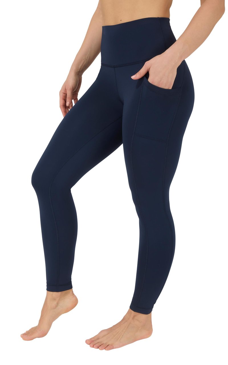 90 Degree By Reflex Womens Fleece Lined Legging High Waisted Squat Proof Yoga Pant with Side Pocket - True Navy W/Pocket Fleece Lined - XL