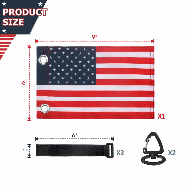 Golf Cart American Flag – 1 Pack USA Patriotic Flags with Mounting Brackets, 9" x 6", Durable Outdoor Accessory for Golf Carts, Parades & Holidays