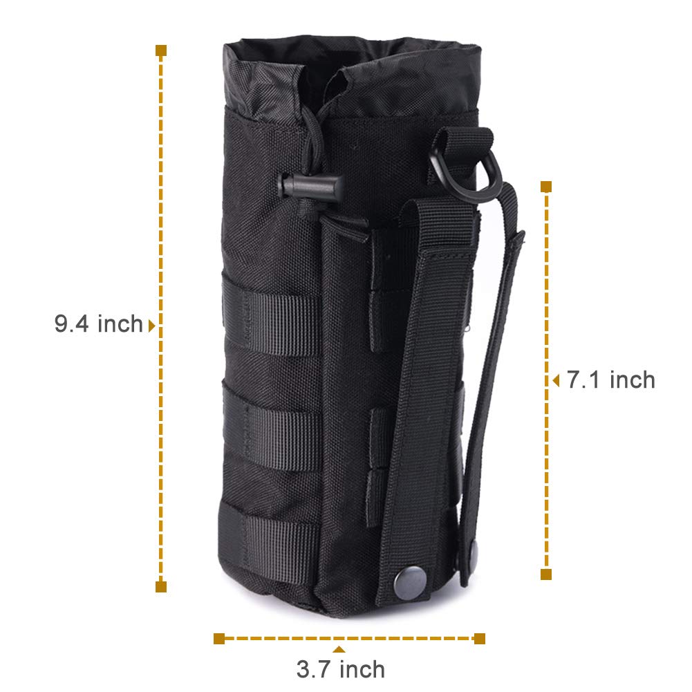 Upgraded Sports Water Bottles Pouch Bag, Tactical Drawstring Molle Water Bottle Holder Tactical Pouches, Travel Mesh Water Bottle Bag Tactical Hydration Carrier (Black-1Pack)