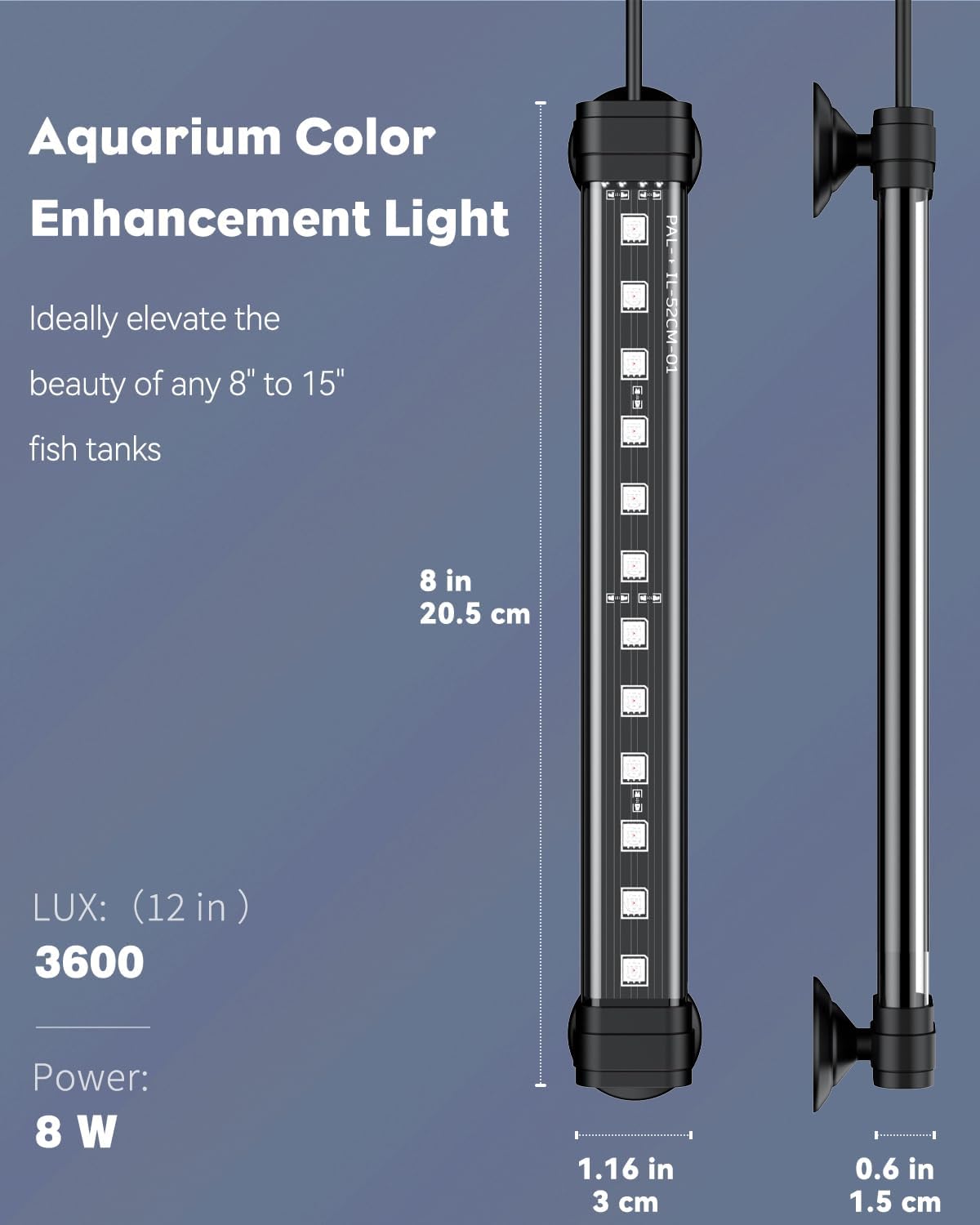 Pawfly 8-Inch Aquarium Color Enhancement Light - IPX8 Waterproof LED for 8" to 15" Fish Tanks | 7 Effects & Adjustable Brightness