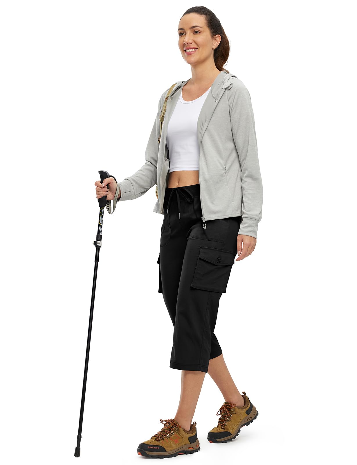 TBMPOY Womens Cargo Capris Hiking Lightweight Pants 6 Pockets Quick Dry Casual Outdoor Trip Loose Shorts Cropped Cotton Black XL