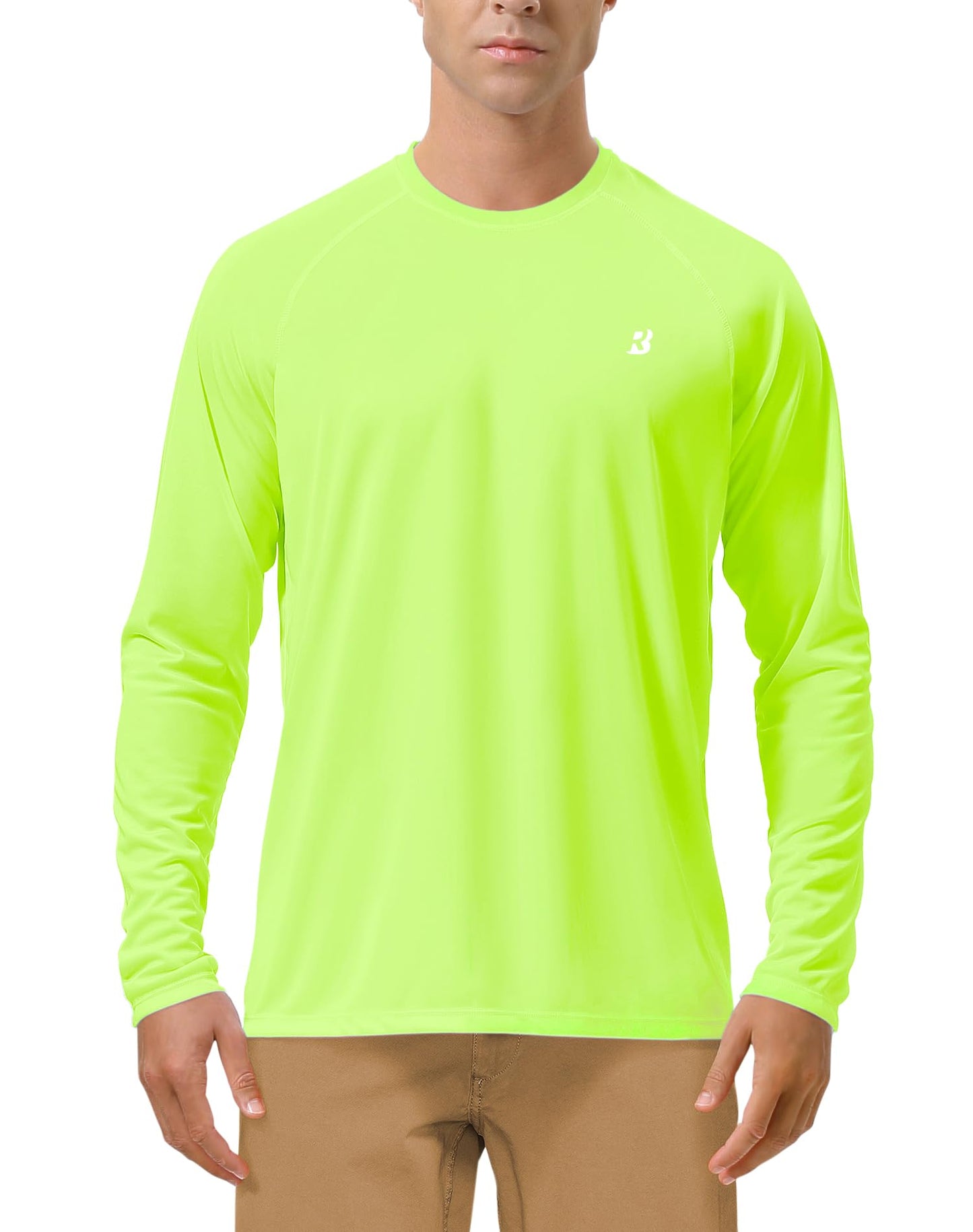 Roadbox Mens UPF 50+ Long Sleeve SPF Diving Rash Guard UV Sun Protection Shirts for Outdoor Fishing Hiking Swimming Running Neon Green