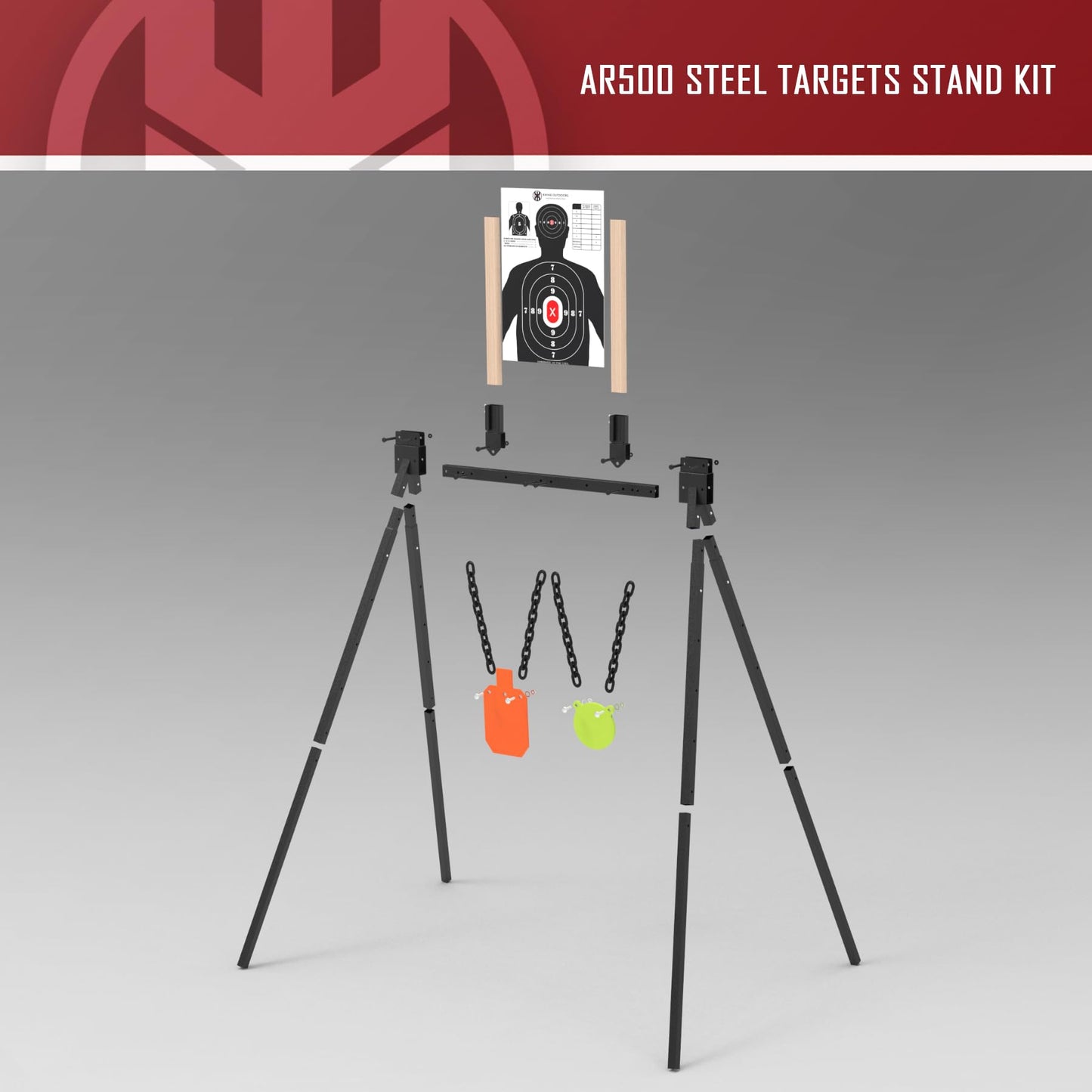 KNINE OUTDOORS AR500 Steel Target for Shooting Target Stand System Kit, 3/8" Thick 7"x 12" Silhouette Targets, 3/8" Thick 6" Gong Targets (Height-Adjustable Style)
