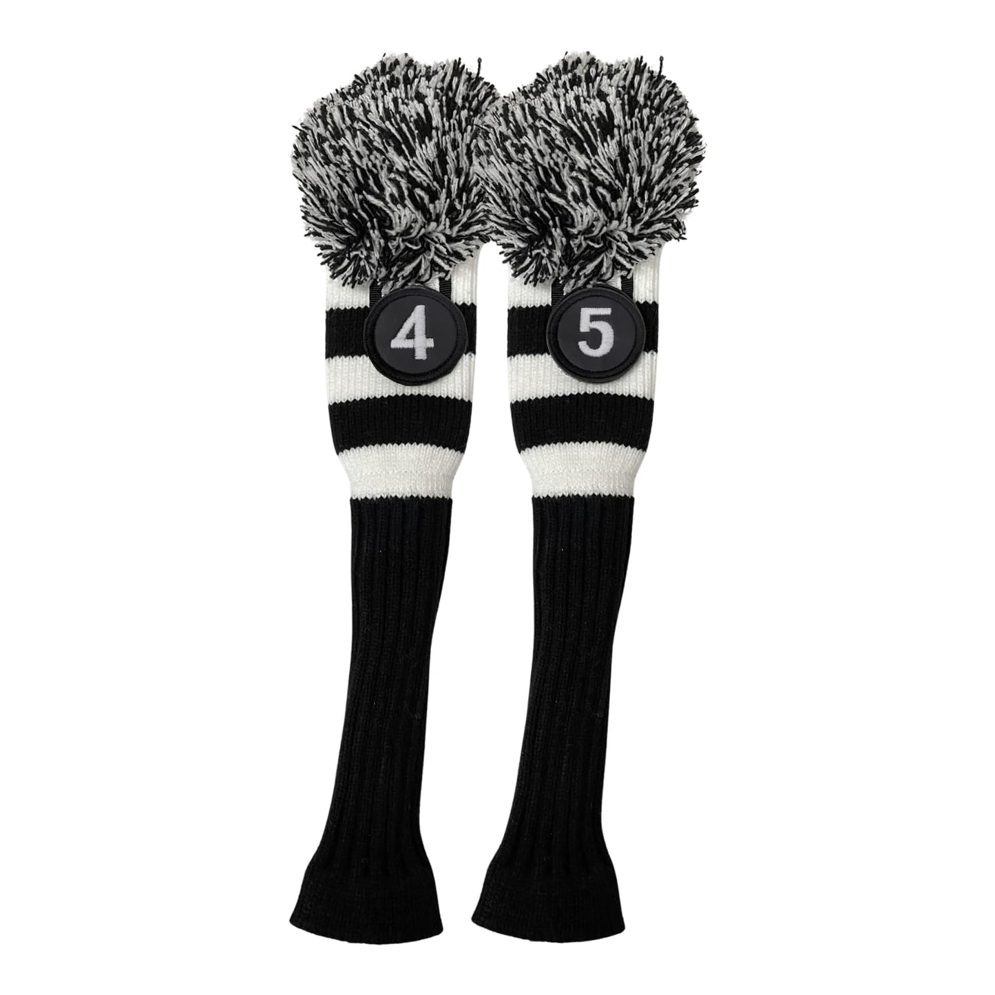 Majek #4 & 5 Hybrid Combo Pack Rescue Utility Black and White Golf Headcover Knit Pom Pom Retro Classic Vintage Head Cover