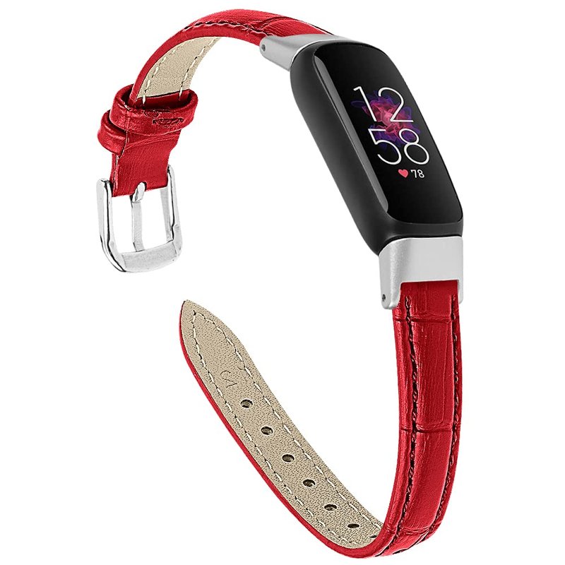 TenCloud 3-Pack Leather Bands Compatible with Fitbit Luxe, Classic Wristbands Metal Connectors Replacement Leather Strap for Luxe Fitness Tracker Women Men (Red,Black,Brown)