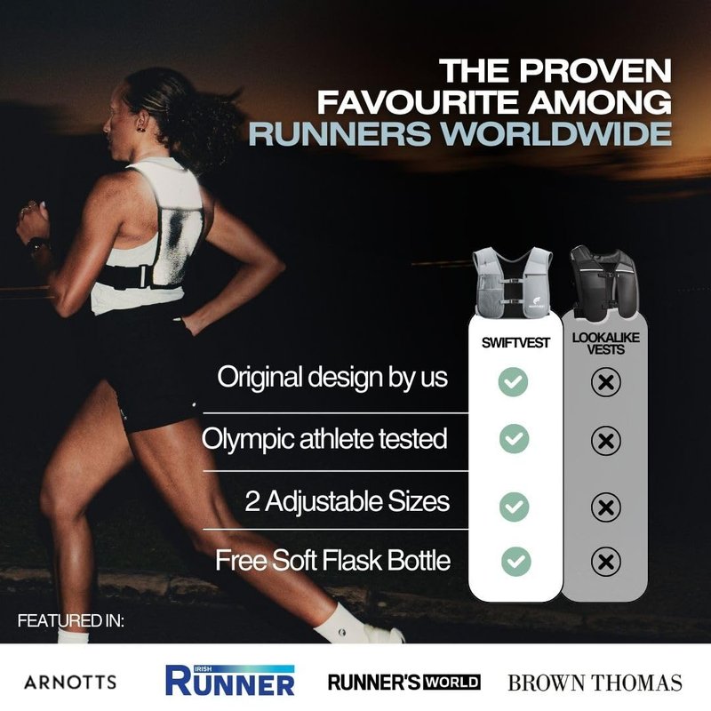 SWIFTVEST Running Vest for Women & Men with Water Bottle | Lightweight Hydration Vest | Reflective Running Gear | Adjustable Fit | 6 Pockets | Phone Holder for Runners
