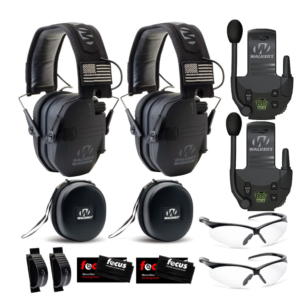 Walker's Razor Slim Electronic Hearing Protection ULTIMATE RANGE BUNDLE, Black Patriot, 2 Pack (12 Items)