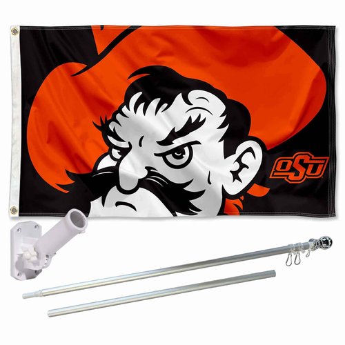 College Flags & Banners Co. Oklahoma State Cowboys Pistol Pete Flag and Pole Bracket Mount Bundle