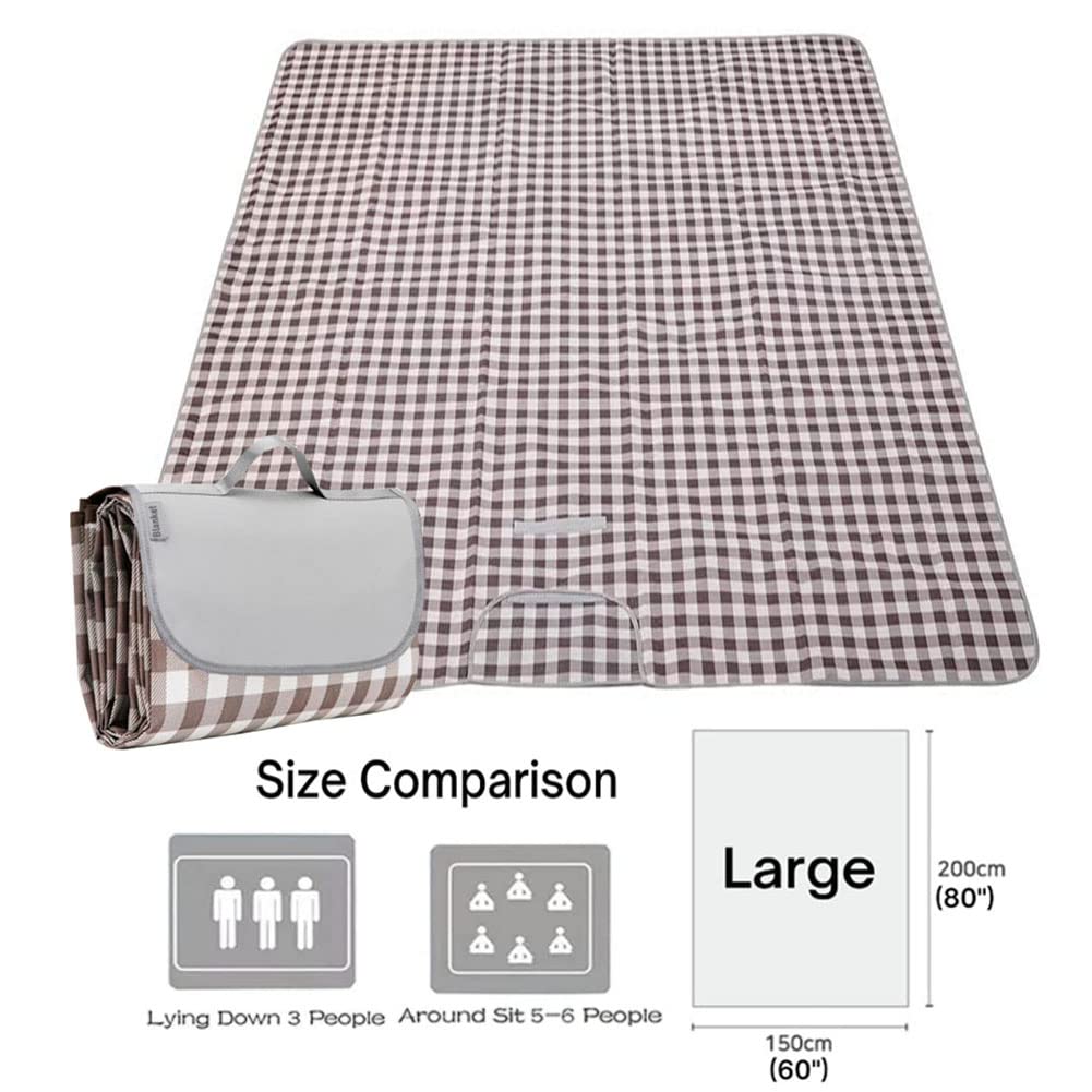 PUPOPIK Outdoor Picnic Blanket, Foldable Waterproof Sand Beach Mat,Large 80x60in Beach Camping Hiking Travel Family Concerts Portable Beach Blankets (Brown)