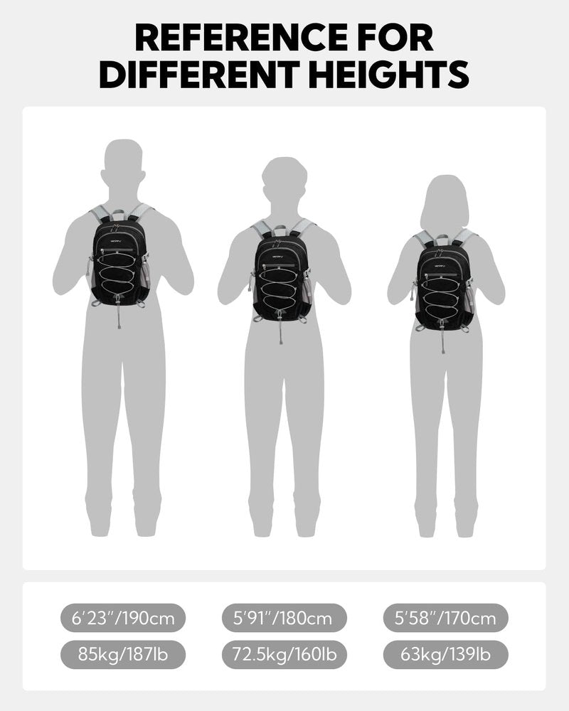 WATERFLY Small Lightweight Packable Backpack: 15L Mini Ultra Light Foldable Travel Daypack with Breathable Shoulder Strap Outdoor Hiking Camping Day Pack for Women Men Black