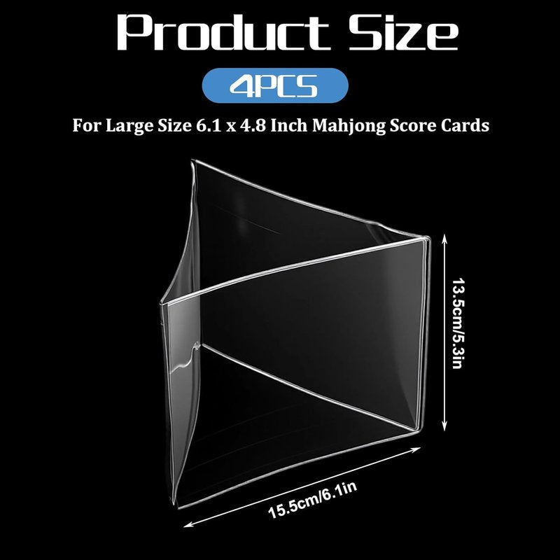 Mahjong Card Sleeves - Durable Clear Plastic Covers for 6.2 x 5 Inch Cards | 4 Pcs Tri-Fold Protector