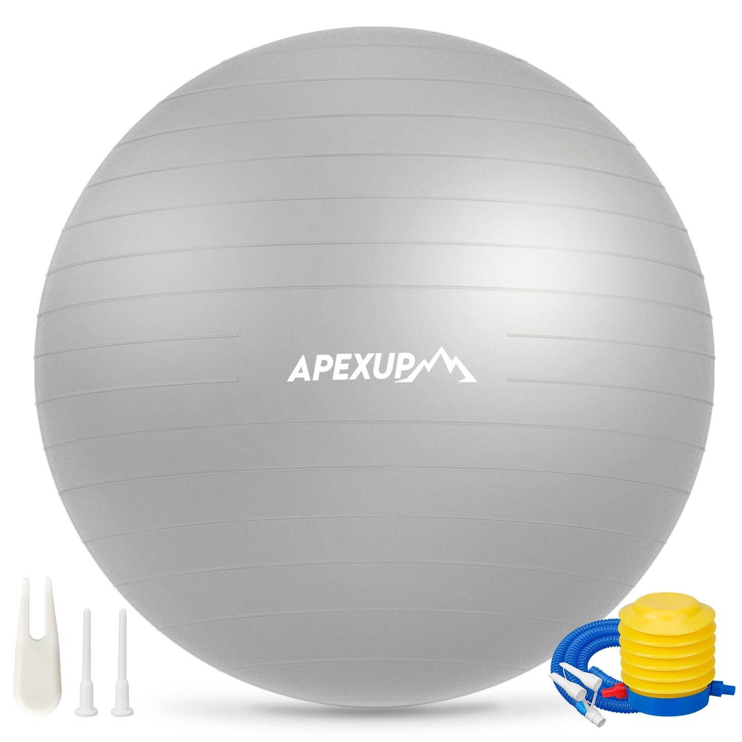 APEXUP Yoga Ball, 660 lbs Anti-Burst Exercise Ball with Pump, 5 Sizes (XL (27"~30") 75cm, Silver)