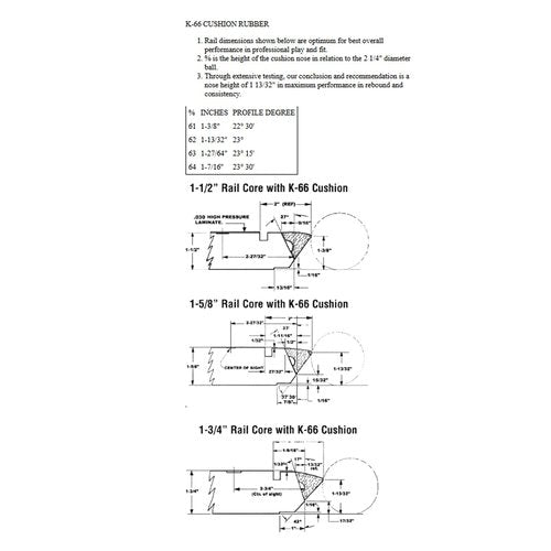 Championship K66 Cushion Rail Rubber 42" Set of 6