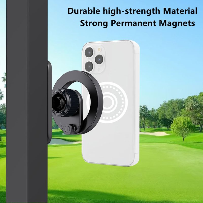 Foldable Magnetic Phone Holder for Golf Cart and Gym, 360° Adjustable Phone Holder for MagSafe, Dual Magnet Fitness Phone Mount Compatible with iPhone 16/15/14/13/12 Series, Golf Cart Accessories