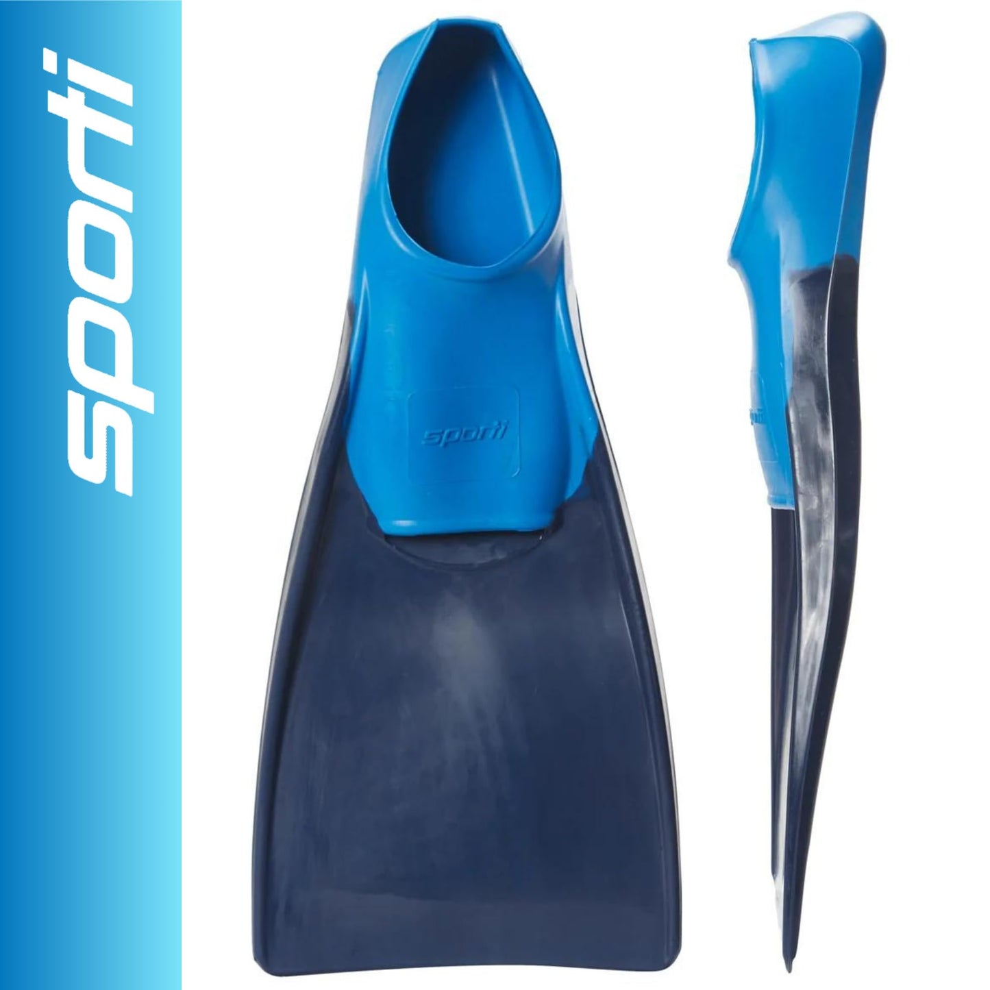 Sporti Adult-Kids Long Swim Fins, Floating Fin for Swimming & Snorkeling, Swim Flippers for Training - NavyBlue - M 8-9 / W 9-10