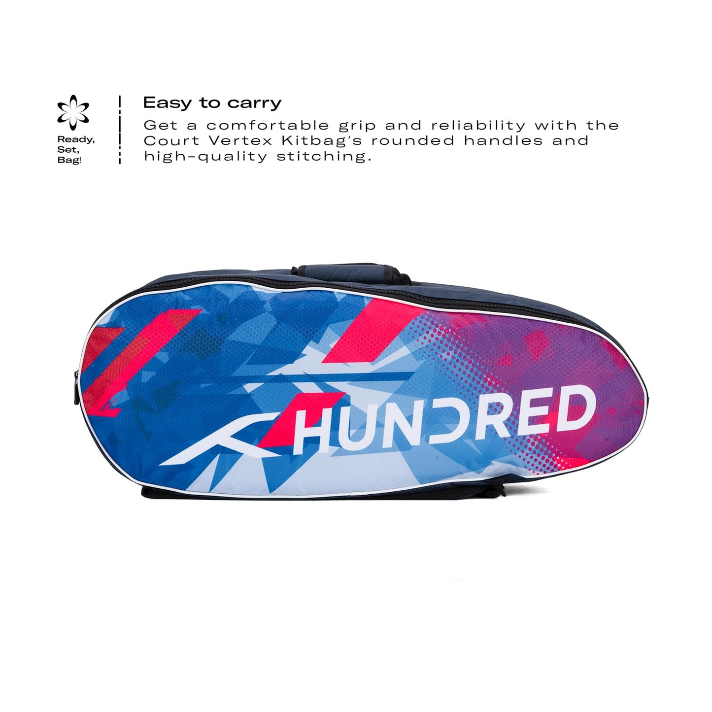 HUNDRED Ideal Badminton and Tennis Racquet Kit Bag | Size: Large | Material: Polyester | 2 Compartments with Side Pouch | Front Zipper Pocket | Padded Back Straps | Easy-Carry Handle | Navy Blue(6in1)