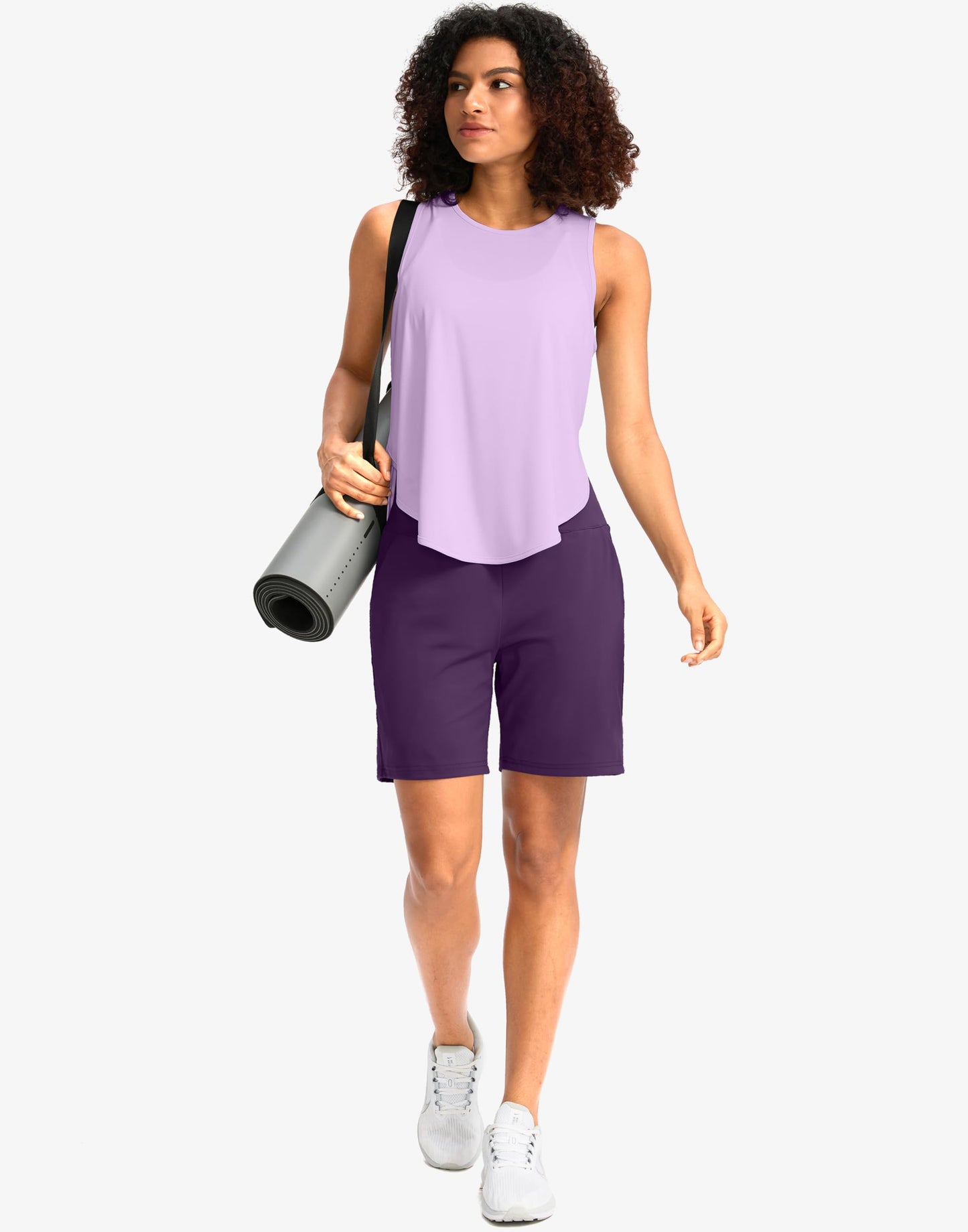 G Gradual Women's Bermuda Long Shorts with Pockets 7" High Waisted Knee Length Shorts for Women Walking Athletic Workout(Purple-L7,XXL)