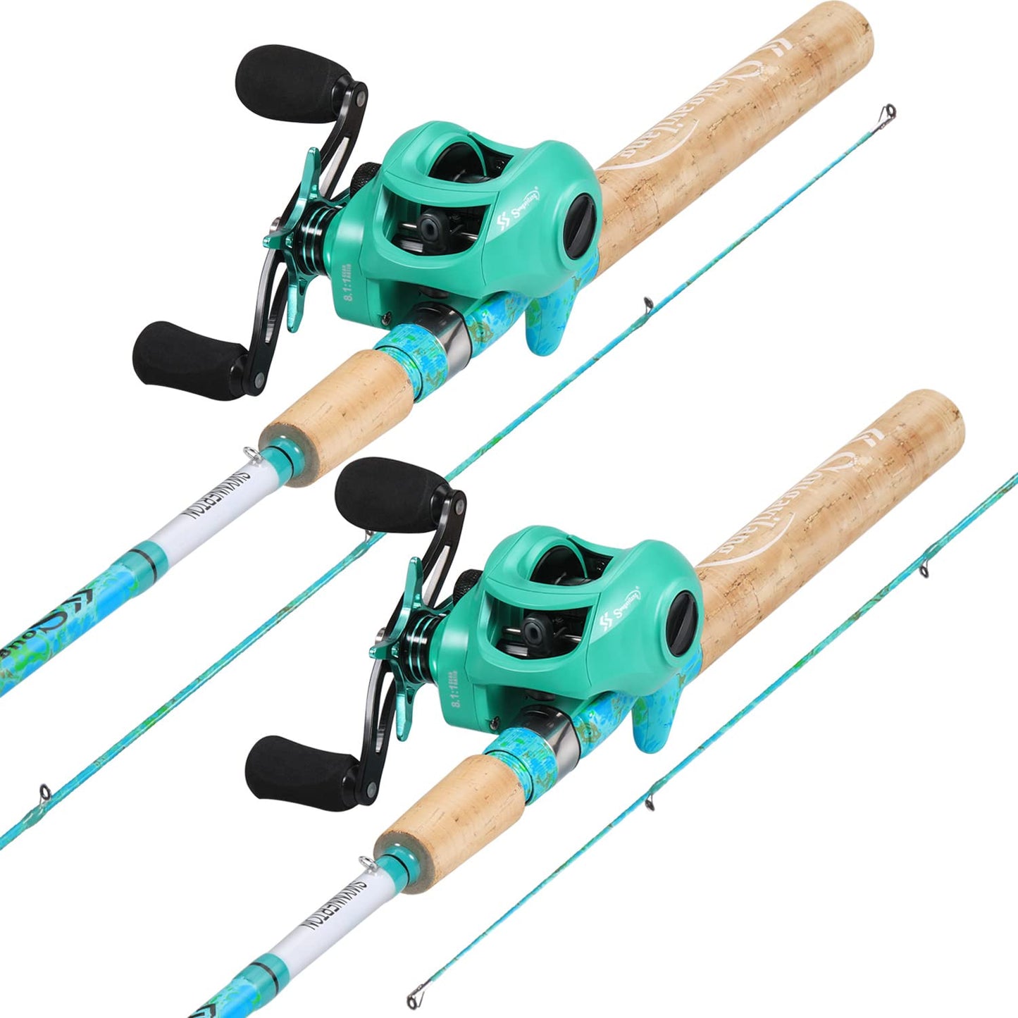 Sougayilang Baitcasting Fishing Rod Combo, 2-Piece 5-Foot 6-Inch Graphite & Fiberglass Rod, Durable and Strong, Quickset Anti-Reverse Fishing Reel-Right (2Pack)