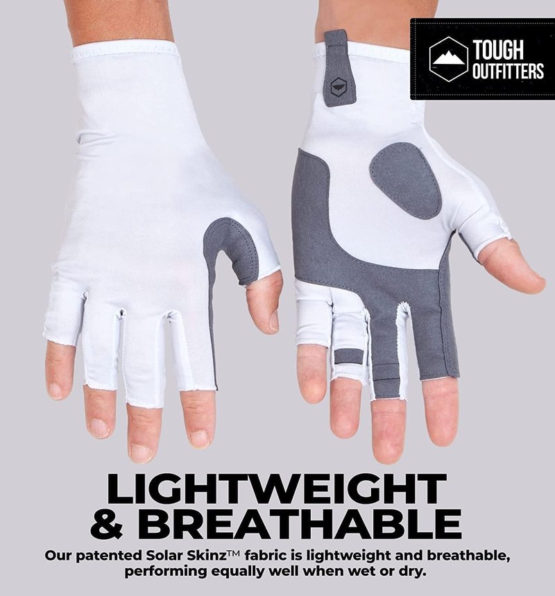 Fingerless Fishing Gloves - UPF 50+ UV Protection | Reinforced Grip for Kayaking & Rowing - White