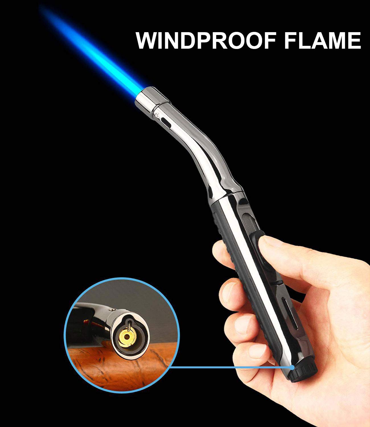 Candle Lighter,Refillable Long Jet Lighters with Visible Window, Windproof Gas Lighter Adjustable Jet Flame for BBQ, Stove, Kitchen Cooker, Hobs,Camping(Sold No Fuel)