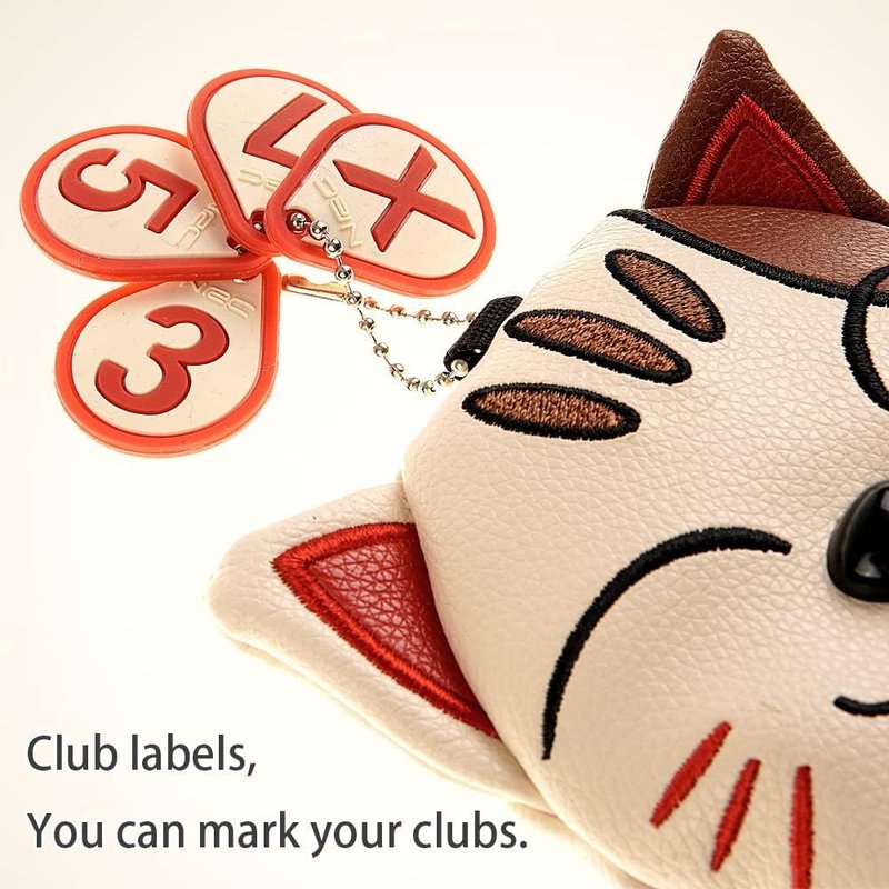 GOOACTION Lucky Cat Golf Club Fairway Wood Head Cover with Creative Cartoon Animal Kitten Pattern Synthetic Leather Golf Clubs Headcover with Number Tag 3.5.7.x