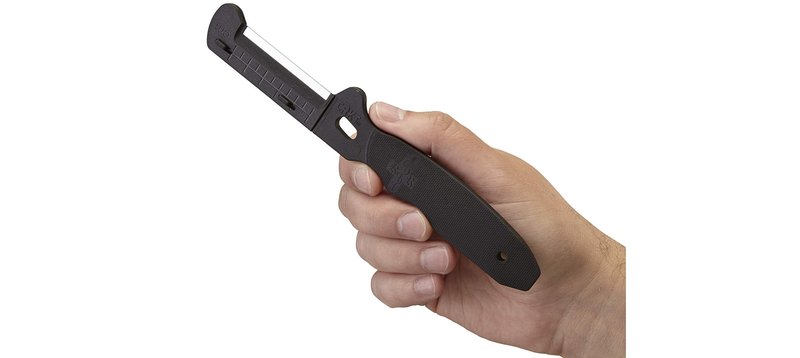 CRKT Combat Stripping Tool with Sheath: Emergency Trauma Tool, Flat Razor Blade to Slide Through Clothing and Gear, Oxygen Wrench, Poly Handle, Sheath 9860