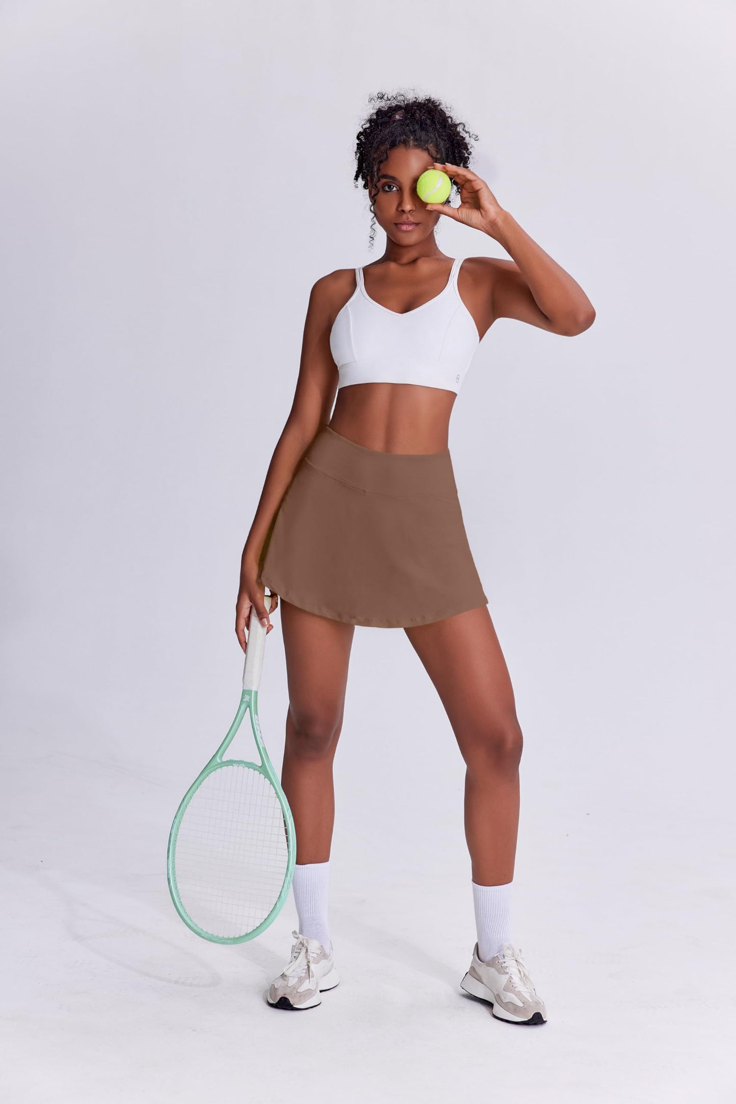 PINSPARK Women Tennis Skirt Skorts for Women with Pockets Pleated Golf Skirts with Pocket Pickleball Skort,Brown Small