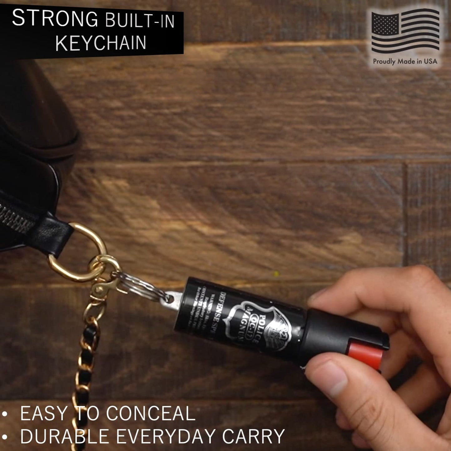 Police Magnum Mini Pepper Spray Self Defense Safety Tool- Strong Built-in Keyring Holder- Small Discreet Canister Case- Made in The USA- 1 Pack 1/2oz RED Twist Lock Keyring