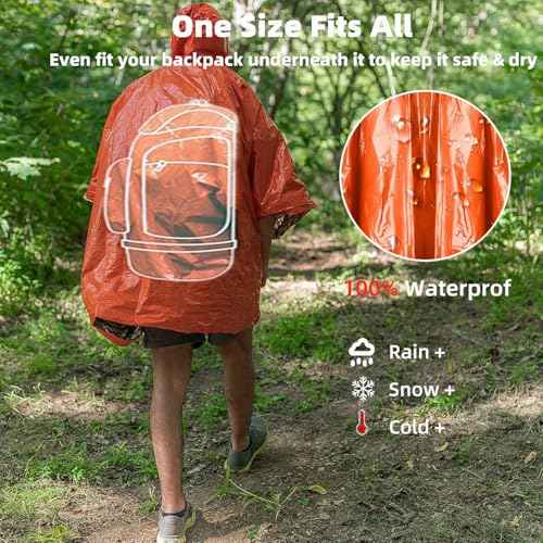 Thickened Emergency Rain Poncho, Thermal Poncho Survival Blankets Reusable Survival Ponchos for Camping, Hiking