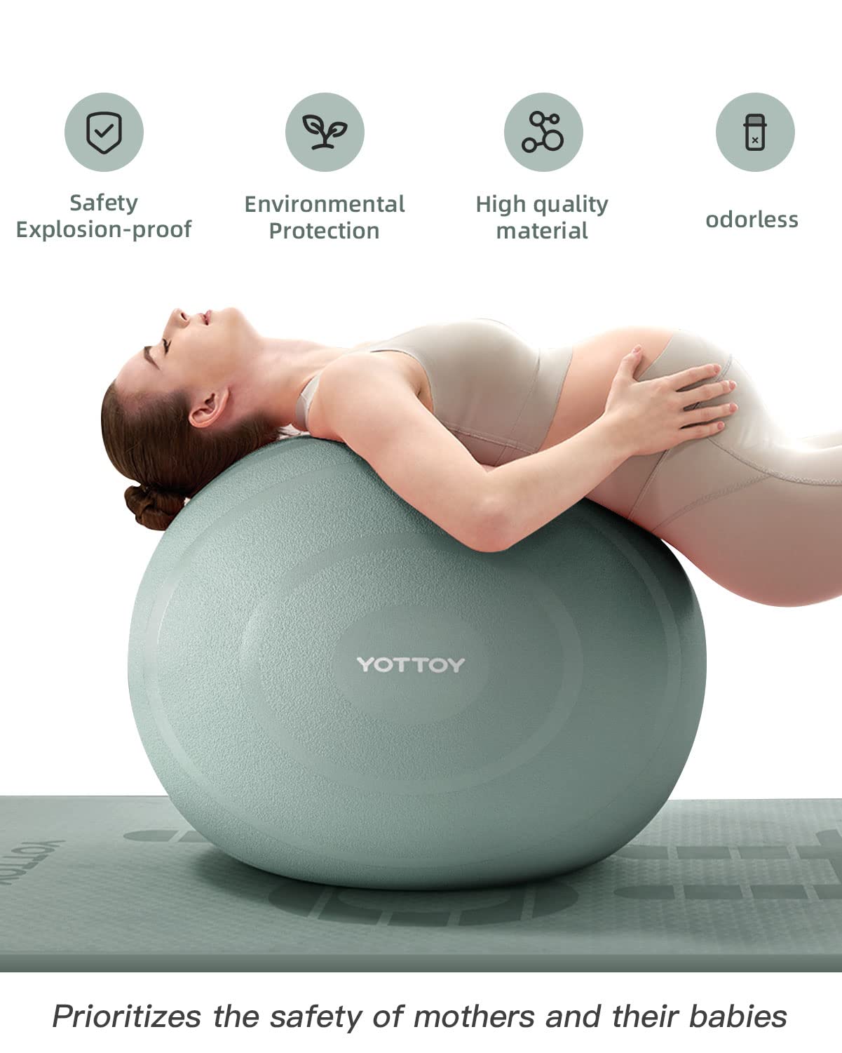 YOTTOY Anti-Burst Exercise Ball for Working Out, Yoga Ball for Pregnancy,Extra Thick Workout Ball for Physical Therapy,Stability Ball for Ball Chair Fitness with Pump (Green)