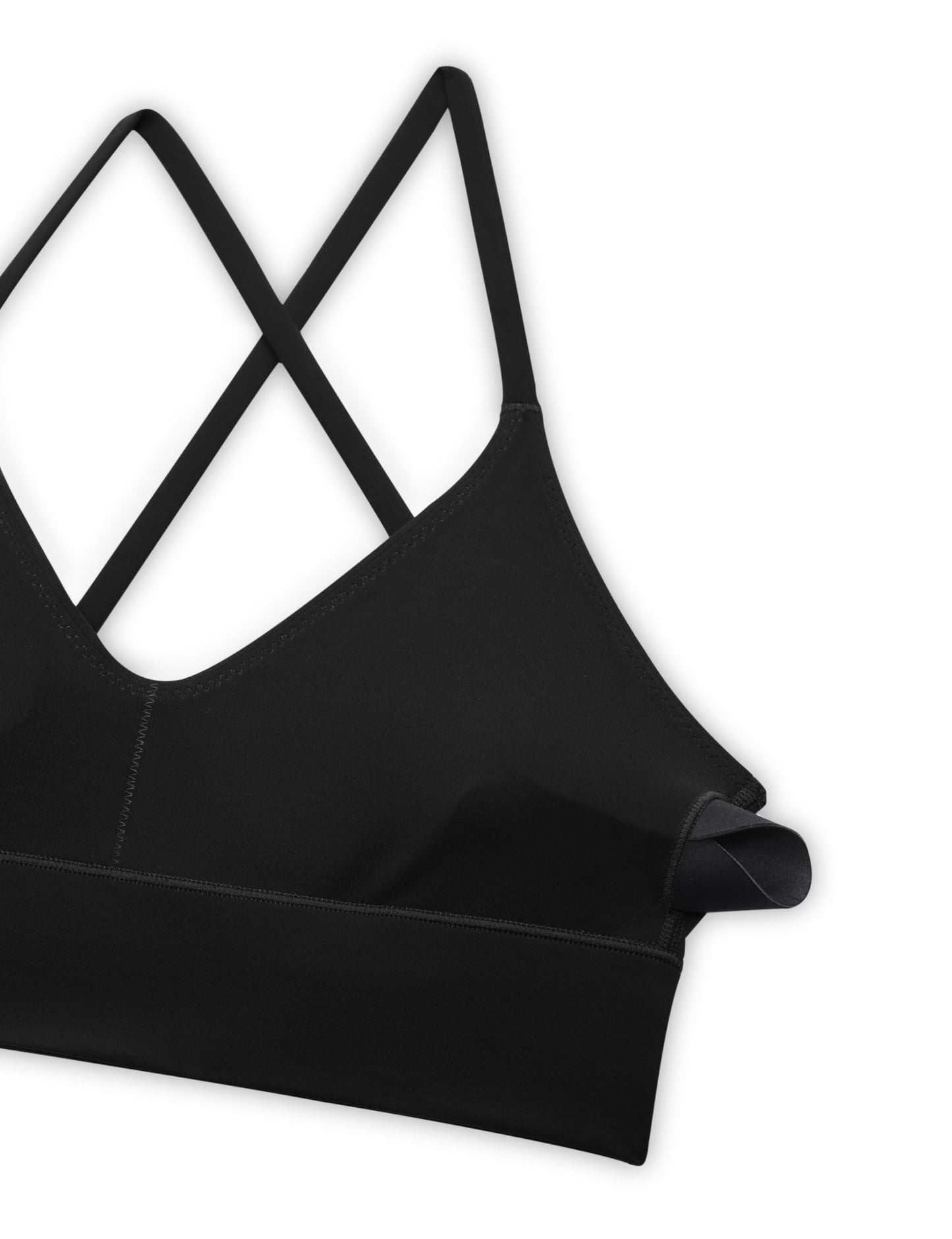 CRZ YOGA Butterluxe Thin Straps Cross Back Longline Sports Bras for Women - Padded V Neck Yoga Crop Top Black Large