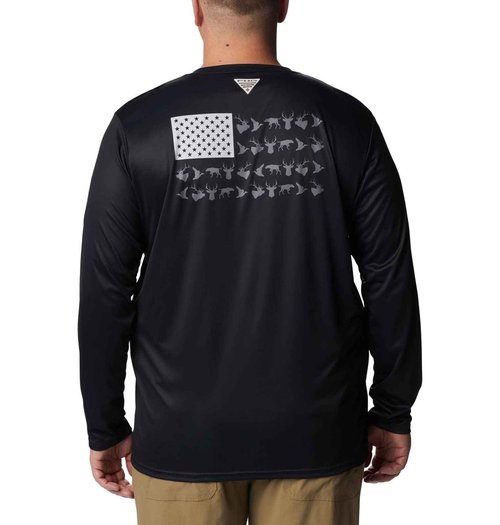 Columbia Men's Standard PHG Terminal Shot LS, Black/Graphite Game Flag, XX-Large