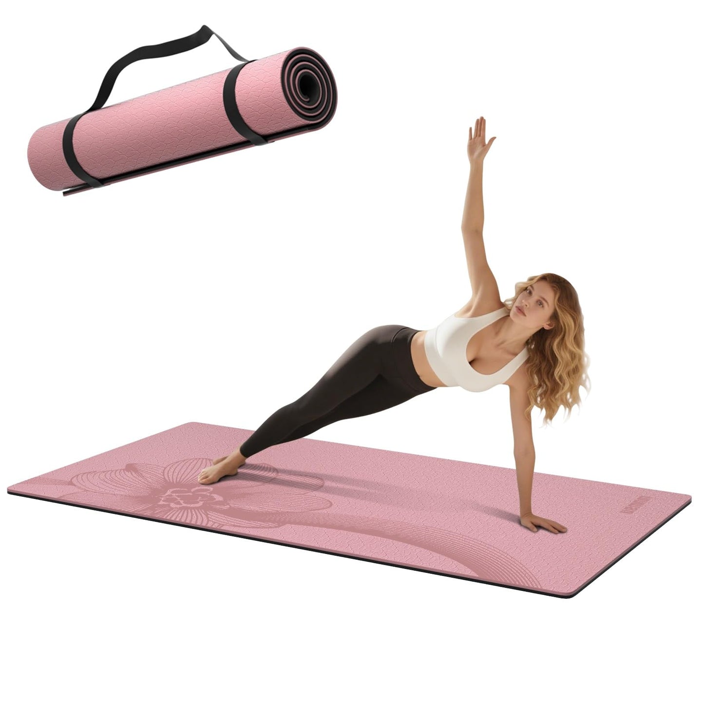 WUWAN Large Exercise Mat | 10mm Thick TPE Non-slip Gym Mats, Carrying Strap