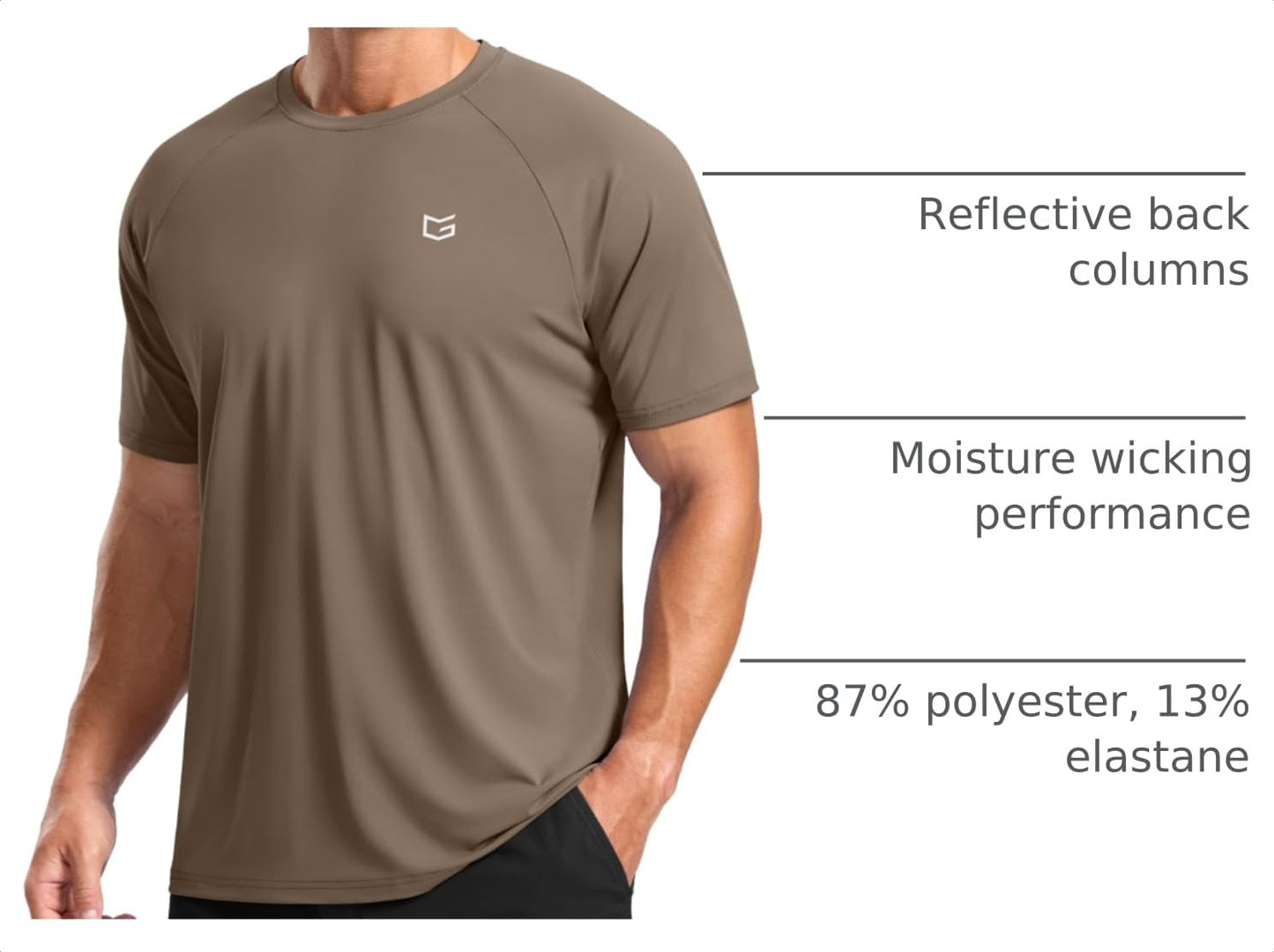 G Gradual Men's Athletic Workout T-Shirts Moisture Wicking Cooling Running Shirts Short Sleeve Performance Tee for Gym Tennis(Taupe,S)