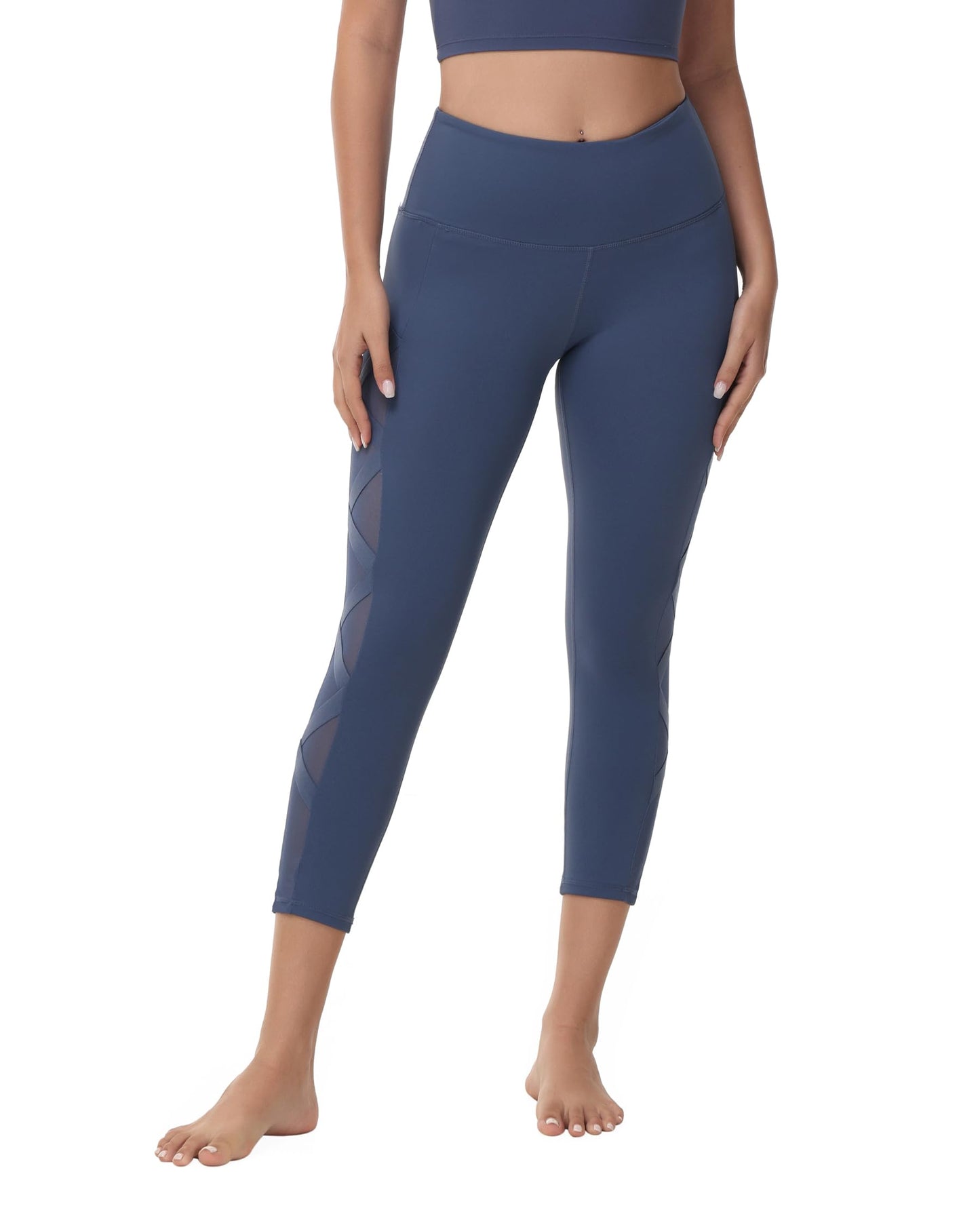 romansong Capris for Women Non See-Through High Waisted Capri Leggings Workout Tummy Control Leggings(Blue Ashes,Large)