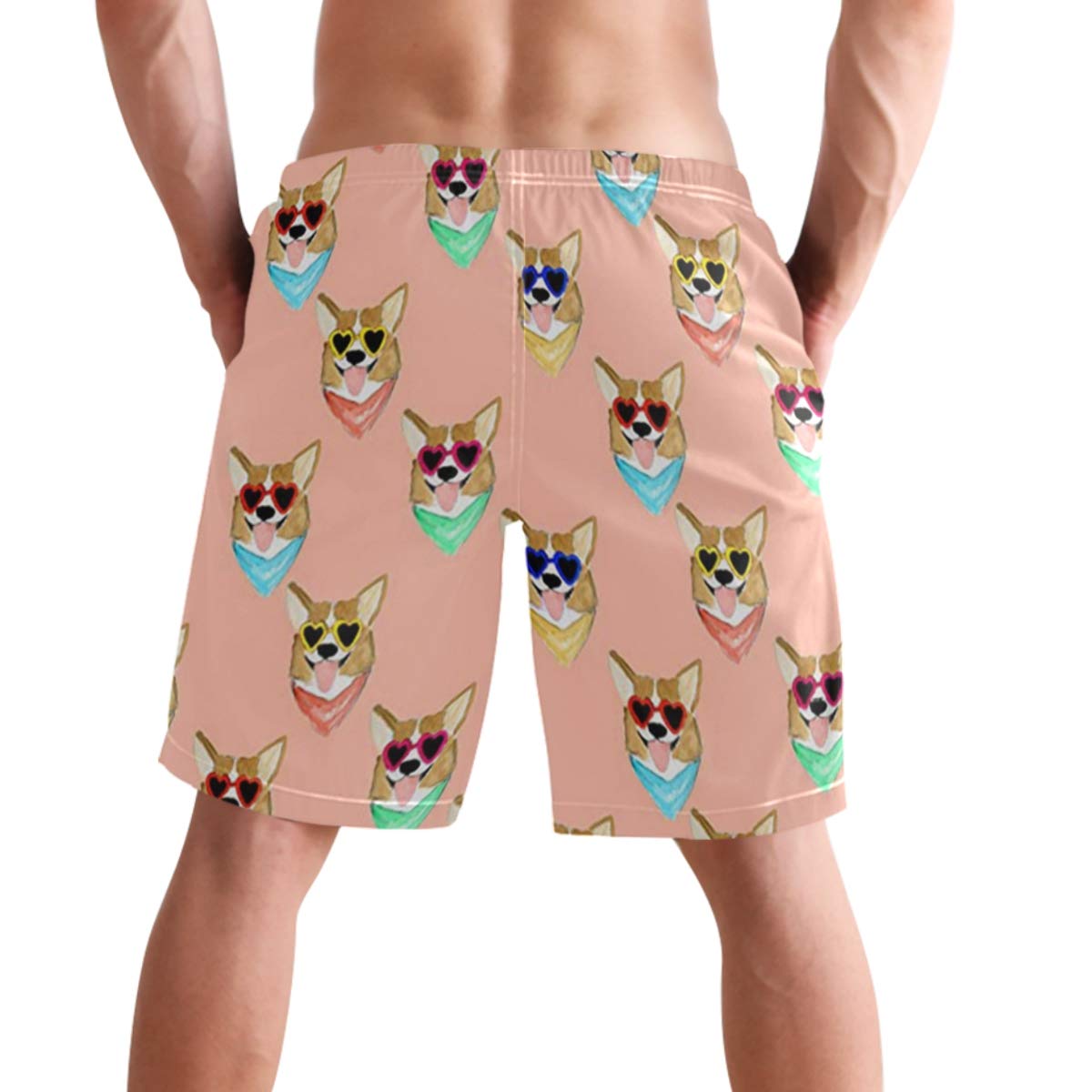 visesunny Cool Corgi with Sunglasses Animal Men's Beach Short Hot Summer Swim Trunks Sports Running Bathing Suits with Mesh Lining