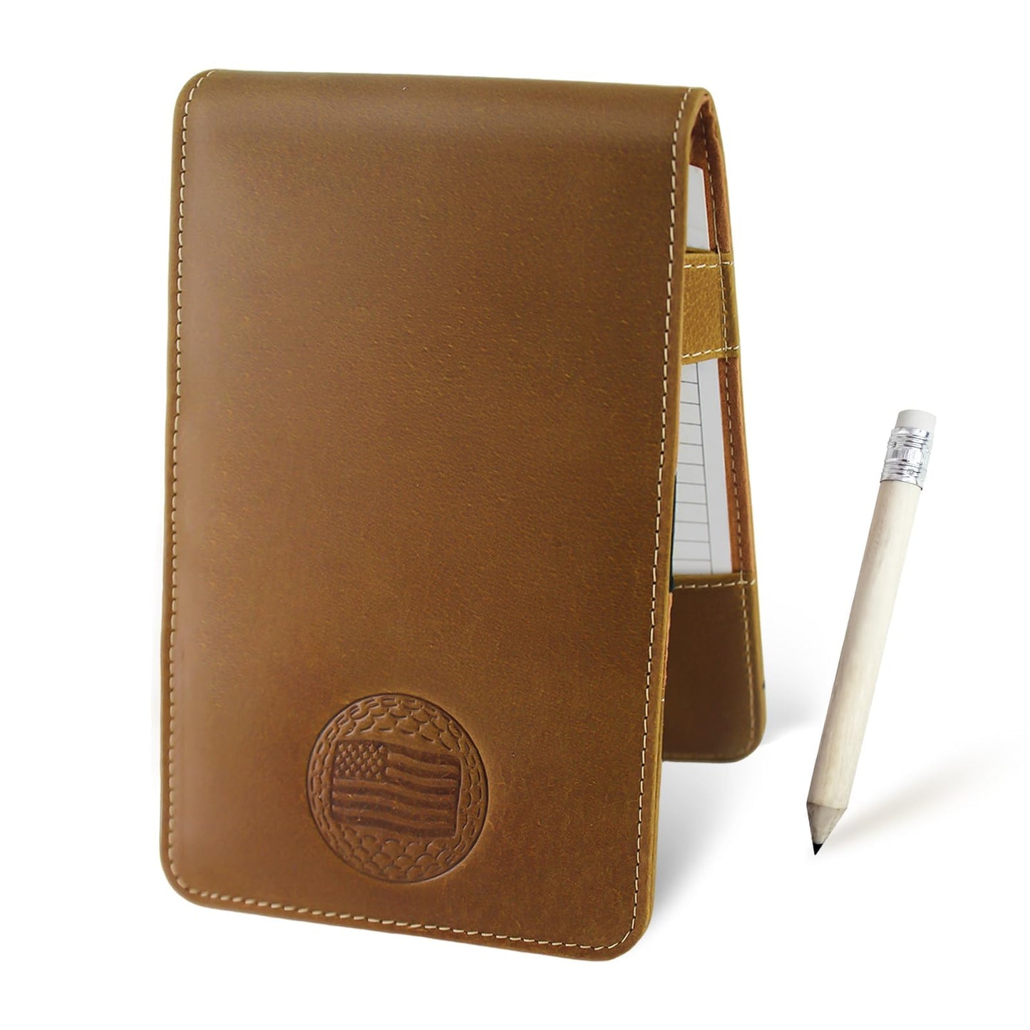 Real Leather Golf Scorecard Holder: USA Genuine Crazy Horse Leather Golf Yardage Book Cover with 4 Scorecard 1 Pencil - Golf Notebook Back Pocket Cool Golf Gifts for Father Him Golfers Men Dad