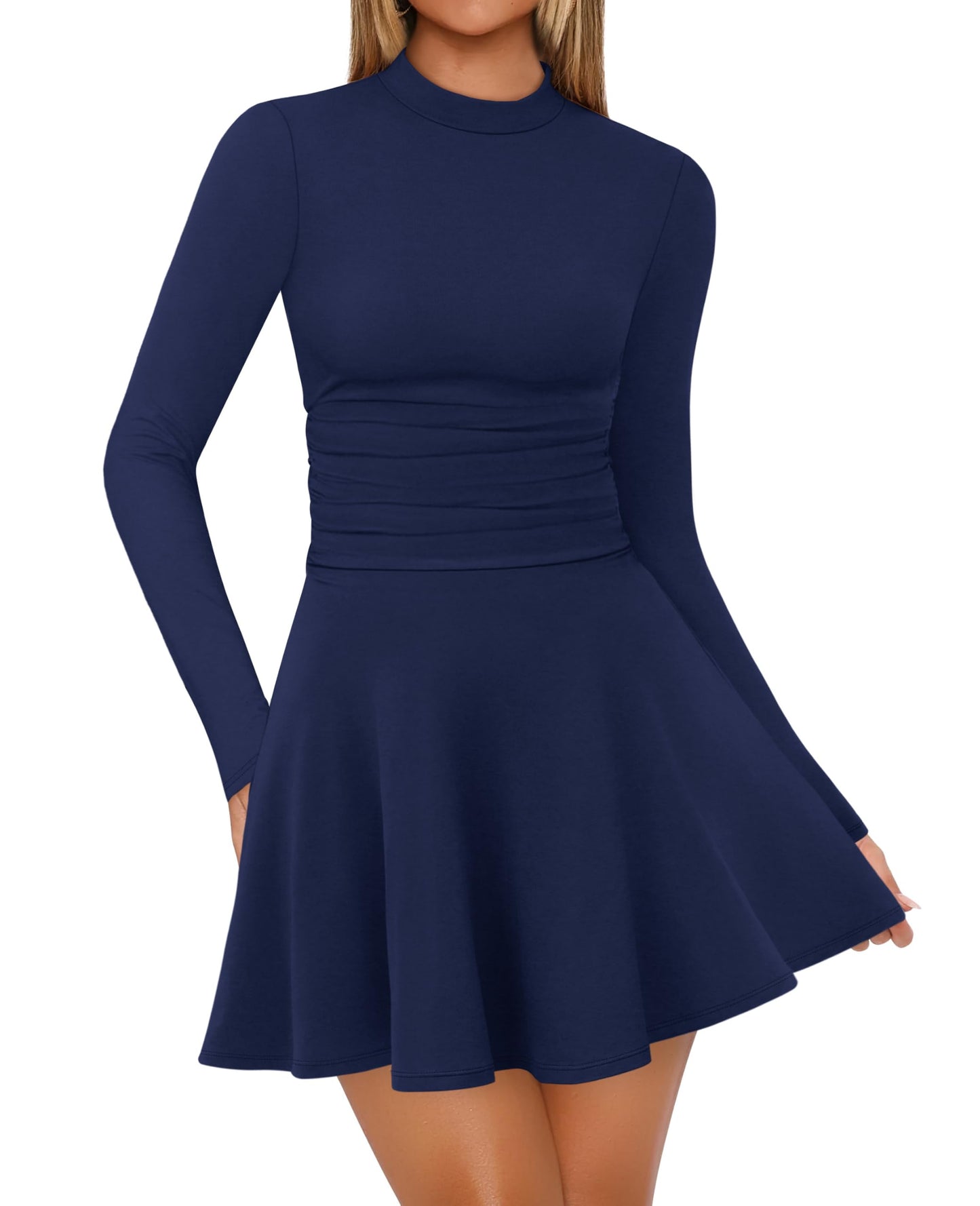 OFEEFAN Long Sleeve Cocktail Dress Fall Winter Homecoming Royal Blue Dresses for Women 2025 Date Outfits L