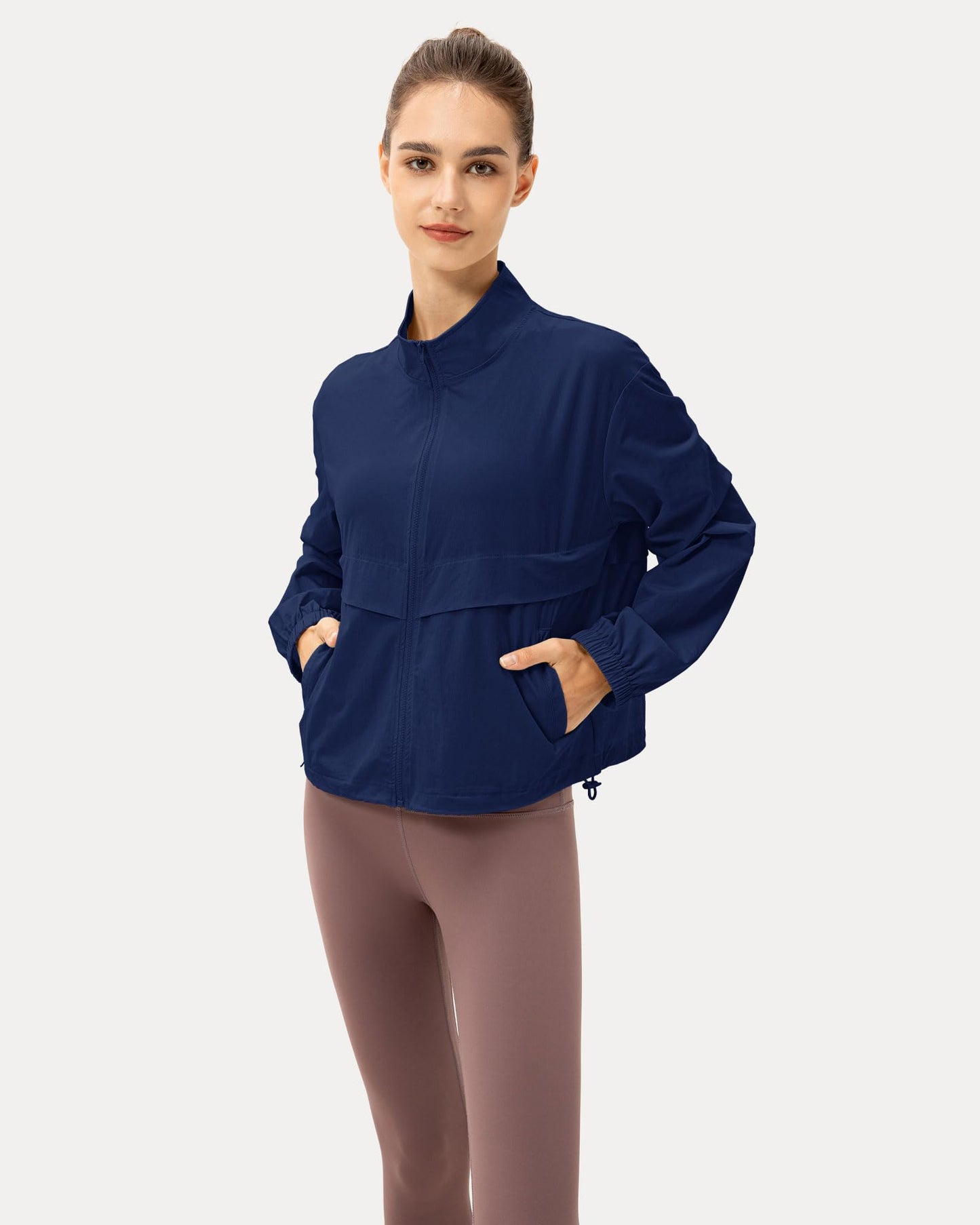 Locachy Women's Lightweight Zip Up Athletic Jacket Stand Collar Windproof Sun Protection Workout Outdoor Jacket Navy S