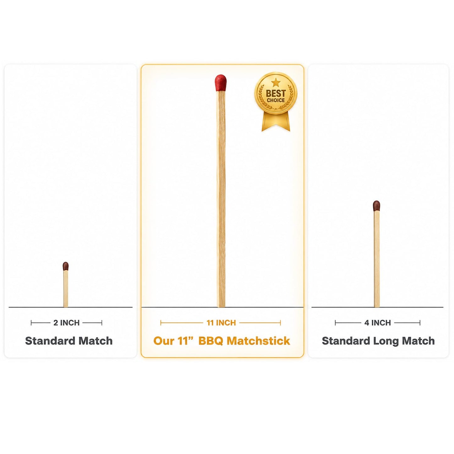 Quality Home Long Wooden Fireplace Matches for Candles, Camping, BBQ Grilling - 11" Matches, 40 in Each Box (3)