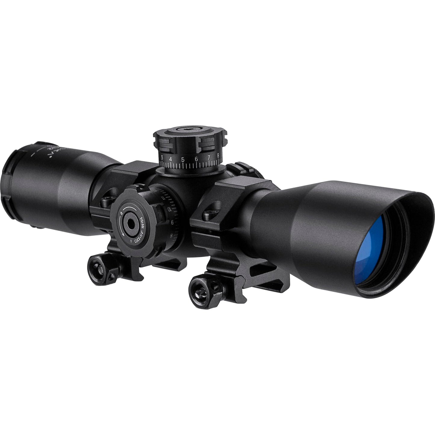 Barska Compact 4x32 Rifle Scope with Red/Green Illuminated Mil-Dot Reticle – Side Rheostat, Sunshade, Flip-Up Caps, External Turrets, Waterproof/Fogproof