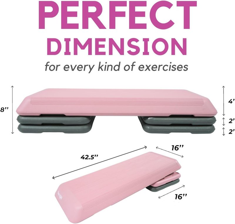 Yes4All Adjustable Workout Aerobic Exercise Step Platform Health Club Size with 4 Adjustable Risers Included and Greater Risers Options - Pink Grey