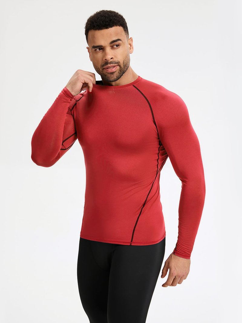 Celfaeree 6 Packs Long Sleeve Compression Shirt Men,Sports Baselayer Workout Shirt,Athletic Tops Running Shirts for Men Bl/Gray/Bl/D Blue/Red/Purple XL