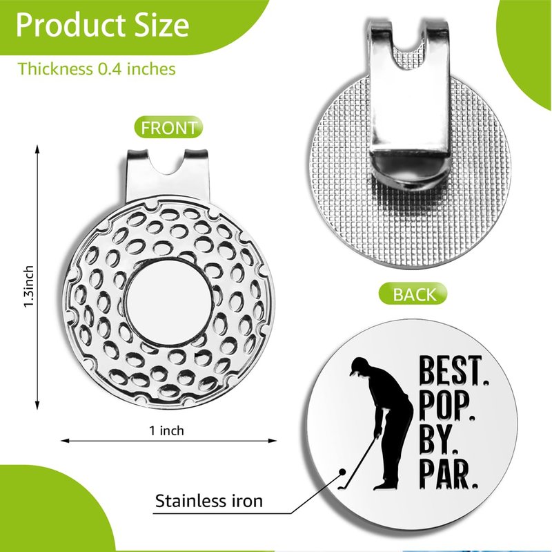 Pishovi Best Pop by Par Funny Golf Ball Markers, Magnetic Golf Ball Markers with Hat Clip, Men Golf Accessories Gifts, Thanking You Birthday Retirement Golf Gifts for Dad, Husband, Grandpa, Golf Lover